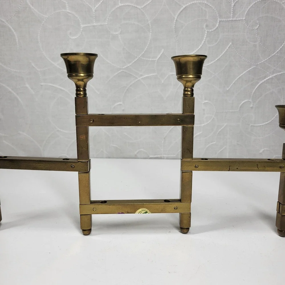 VTG Folding Brass Tapered Candle Holder Candelabra 6 Adjustable MCM Taiwan
